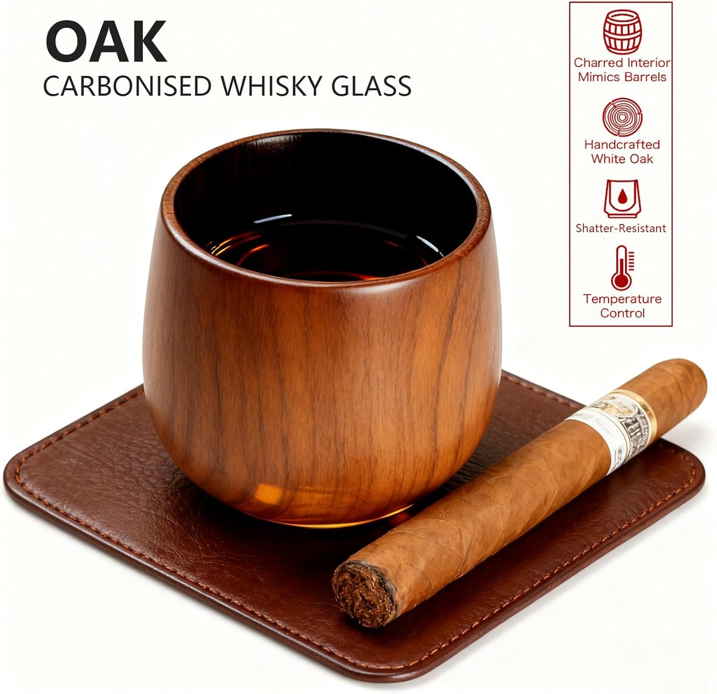 2 Pack Charred Wooden Bourbon Drinking Glass Bourbon Gifts for Men | Oak Old Fashioned Whiskey Tumbler For Dad | Great Whiskey Gifts for Men Who Have Everything | Perfect Presents For Dad or Boyfriend