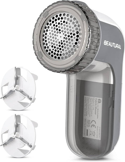 BEAUTURAL Fabric Shaver and Lint Remover, Sweater Defuzzer with 2-Speeds, 2 Replaceable Stainless Steel Blades, Battery Operated, Remove Clothes Fuzz, Lint Balls, Pills, Bobbles