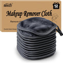 HOMEXCEL Makeup Remover Cloth 12 Count (Pack of 1), Reusable Makeup Remover Pads, Washable Ultra Soft Facial Cleansing Cloths For All Skin Types, 5 X 5 In, Black