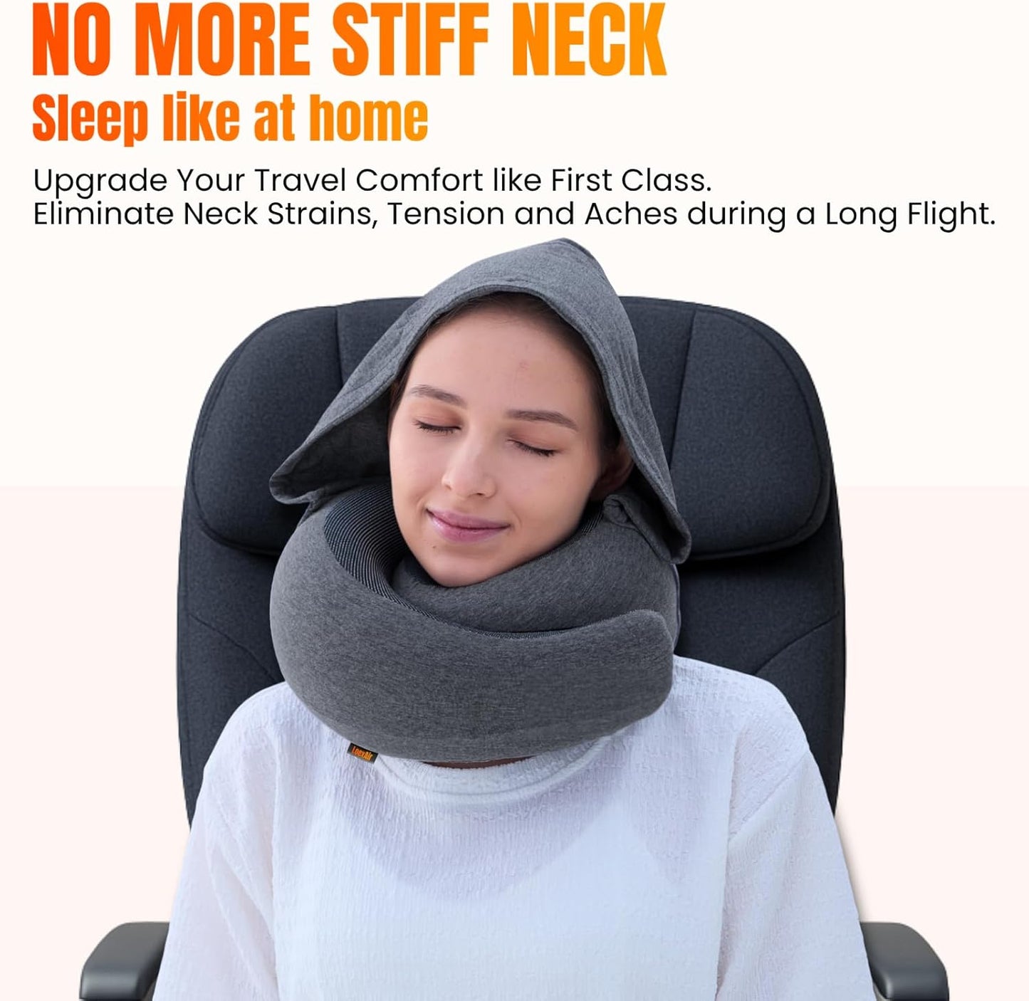 Hooded Pro Travel Pillow - Memory Foam Neck Support Pillow with Hood for Airplane, Flight - 100% Cotton Fabric, Maximum Privacy & Light-Block Design, Lightweight Full Travel Kit - Dark Grey