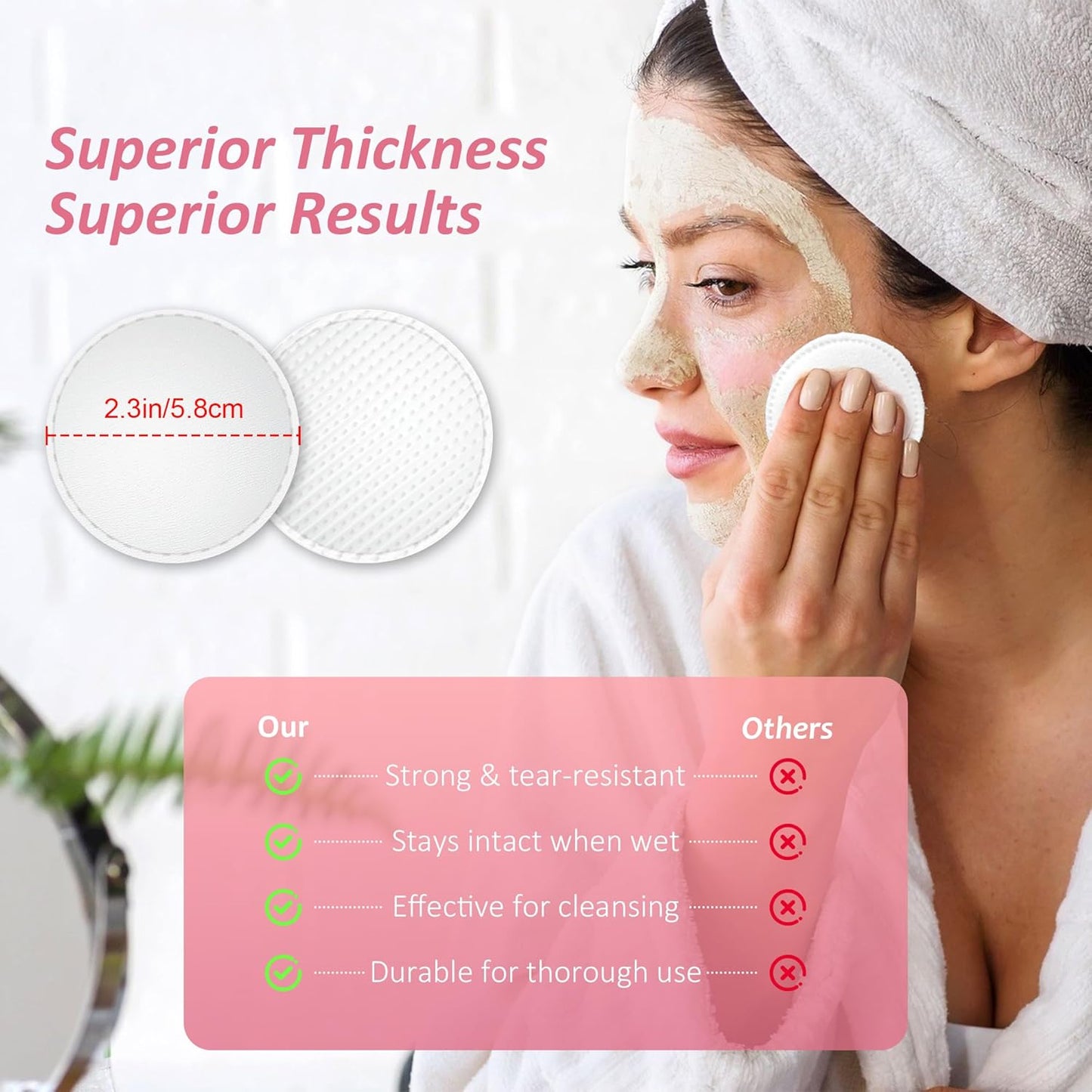 Muvana Cosmetic Cotton Pads, 300 Count - Dual-Side Texture Cotton Rounds, Triple Layers Tear-Resistant Makeup Remover Pad for Sensitive Skin, Beauty, Personal Care, Daily Cosmetics