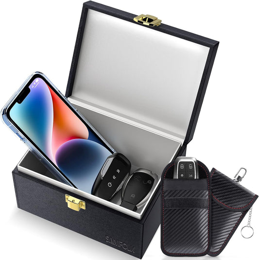 Samfolk Faraday Box with 2 Faraday Bags, Faraday Box for Car Keys, RFID Key Fob Protector Anti-Theft Key Fob Box, Anti-Theft Cages for Car Keys, Phone and Credit Card