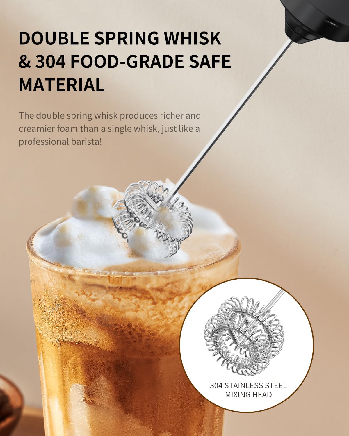CIRCLE JOY Electric Milk Frother Handheld, Rechargeable Coffee Frother with Dual Spring Whisk, Portable Hand Frother Wand Drink Mixer for Coffee, Hot Chocolate, Cappuccino, Frappe, Matcha, Black