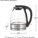 Hamilton Beach Glass Electric Kettle, 1 L, 1500W Fast Boiling Water Boiler, Cordless, Soft Blue LED Light, Auto Shutoff & Boil-Dry Protection, BPA-Free, Compact Size (40930JC)
