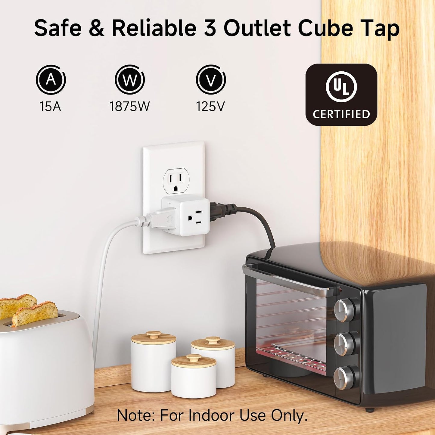 Cable Matters [UL Listed] 3-Pack 3 Outlet Wall Adapter, 3 Outlet Power Cube, Outlet Splitter in White