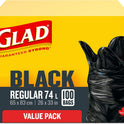 Glad Black Garbage Bags - Regular 74 Litres - Value Pack 100 Trash Bags, Made in Canada of Global Components