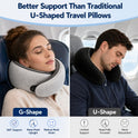 Purroch Neck Pillow Airplane, Travel Pillow with Eye Mask & Earplugs, Memory Foam Pillow with Adjustable Velcro Strap, Pillows for Travel, Plane, Car, Home, Work, Light Grey