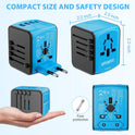 Universal International Travel Power Adapter, All in One Wall Charger with High Speed 2.4A 3xUSB, 3.0A Type-C, European Adapter, Worldwide AC Outlet Plugs for UK, EU, AU & Asia (Blue)