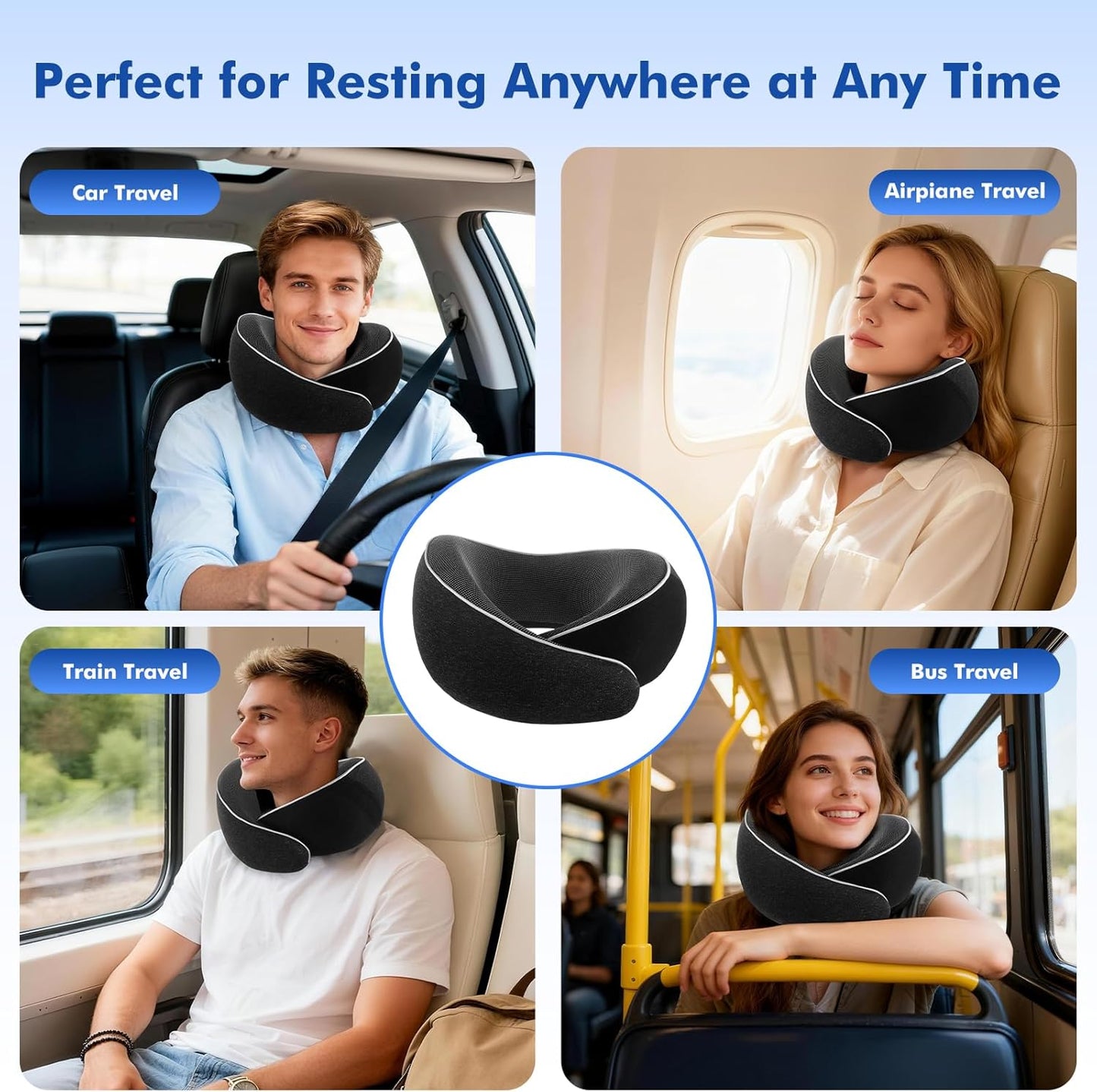 Travel Neck Pillow for Airplane – Memory Foam Neck Pillow for Travel, Ergonomic Neck Support Pillow for Sleeping on Plane, Comfortable Portable Travel Pillow for Flights, Car, Office