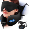 SARISUN Travel Pillow, Neck Pillow for Airplane with Strap, Combo with 3D Eye Mask for Sleep, Dual-Density Supportive Foam Neck Pillow Travel for Airplane Flights, Car Trip Travel Essentials Black