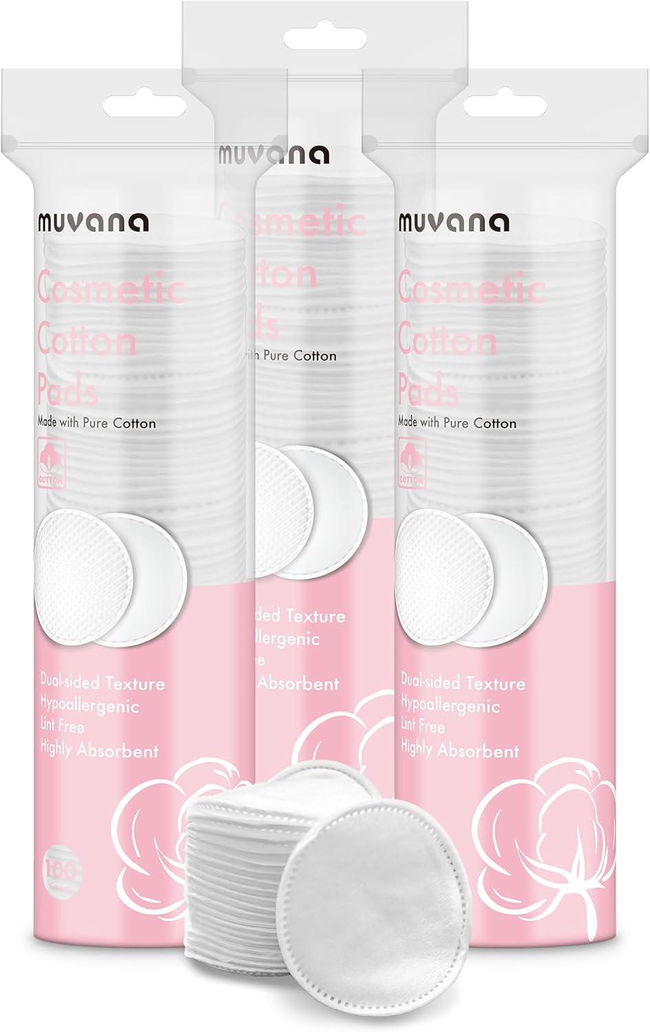 Muvana Cosmetic Cotton Pads, 300 Count - Dual-Side Texture Cotton Rounds, Triple Layers Tear-Resistant Makeup Remover Pad for Sensitive Skin, Beauty, Personal Care, Daily Cosmetics