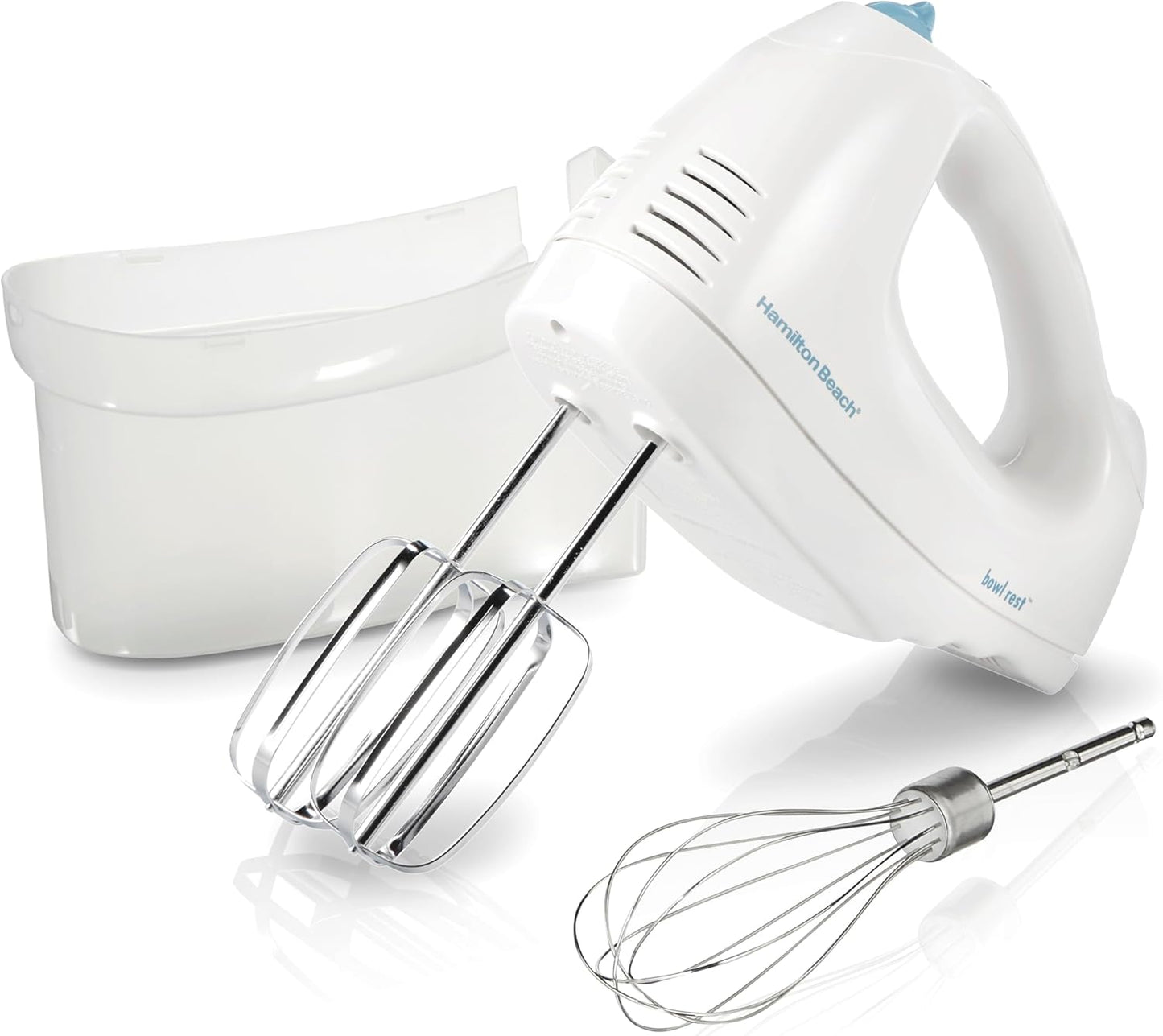 Hamilton Beach 6-Speed Electric Hand Mixer for Baking, 250W, QuickBurst, Snap-On Storage Case, Traditional Beaters & Whisk, White (62682G)