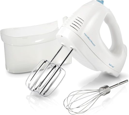 Hamilton Beach 6-Speed Electric Hand Mixer for Baking, 250W, QuickBurst, Snap-On Storage Case, Traditional Beaters & Whisk, White (62682G)