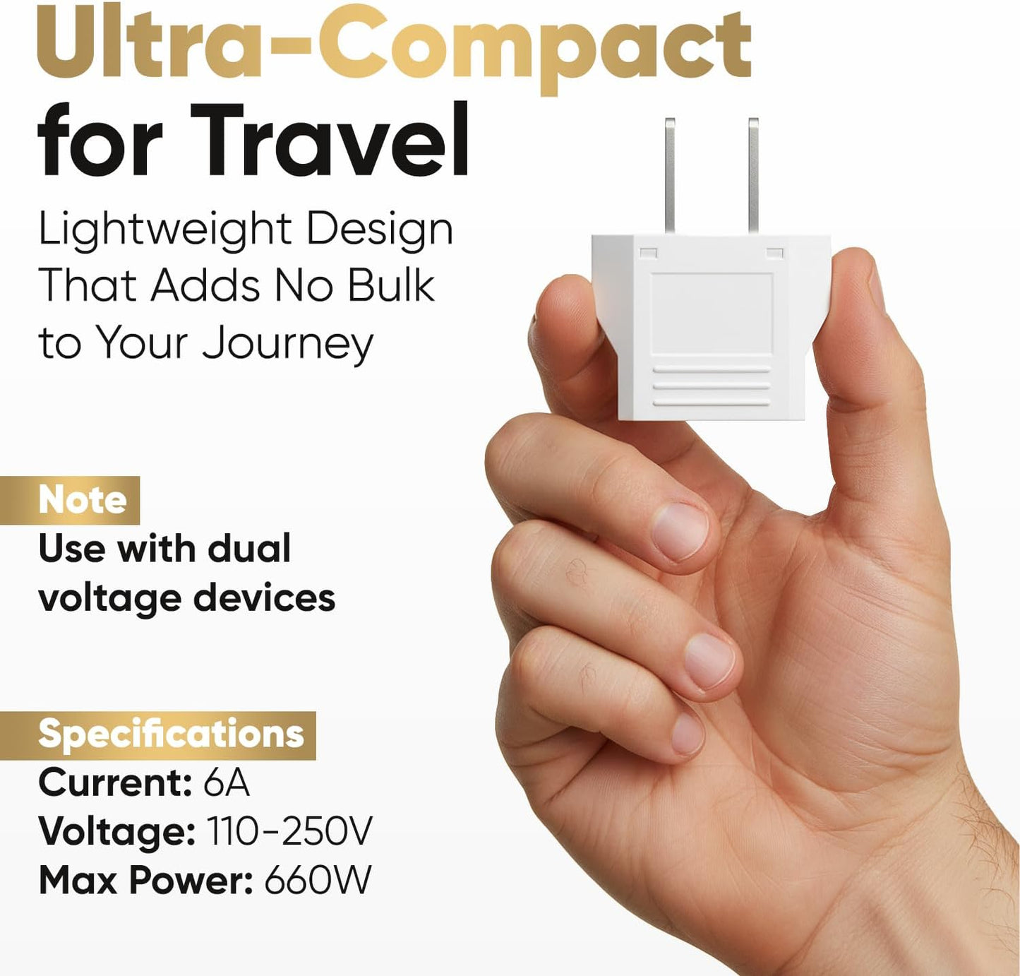 Unidapt European to Canada Plug Adapter, Unidapt Europe to US/CA Plug Adapter, EU to US Plug Converter, Travel from Europe to Type A Outlet, Power Travel Adapters European to Canada, America, Mexico