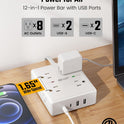 Surge Protector Power Bar, SUPERDANNY 6 Ft Extension Cord with 8 Outlets & 4USB Ports (2 USB 2 C), Mountable Flat Plug Power Strip, Surge Protection for Home, Office, Dorm