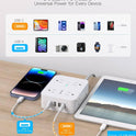 Surge Protector Power Bar - 8 Outlets 4 USB Charging Ports(2 USB C), Power Strip with 5Ft Braided Extension Cord, Flat Plug, Wall Mount Desk USB C Charging Station for Home Office College Essentials