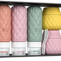 8 Pack Silicone Travel Bottles for Toiletries with Labels/Clear Bag, Holiday Travel Essentials Leakproof Squeeze Travel Size Containers Refillable Cosmetic Jars Set for Shampoo, Conditioner, Creams