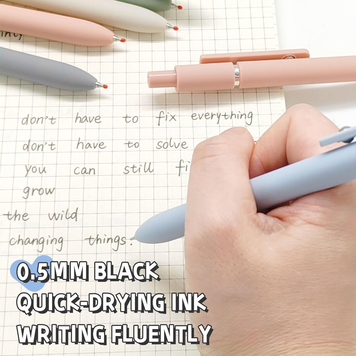 UIXJODO Gel Pens, 5 Pcs 0.5mm Black Ink Pens Fine Point Smooth Writing Pens, High-End Series Retractable Pens for Journaling Note Taking, Cute Office School Supplies Gifts for Women Men (Morandi)