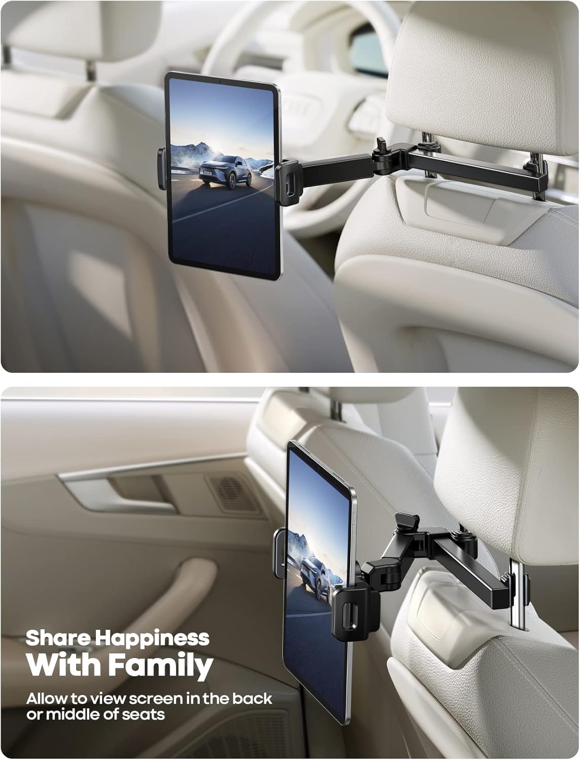 Lamicall Car Headrest Tablet Holder - [Extension Arm] Adjustable iPad Car Mount for Back Seat, Road Trip Essentials for Kids, 4.7-11" Tablet iPad Pro, Air, Mini, Galaxy, Fire, Mom Gift