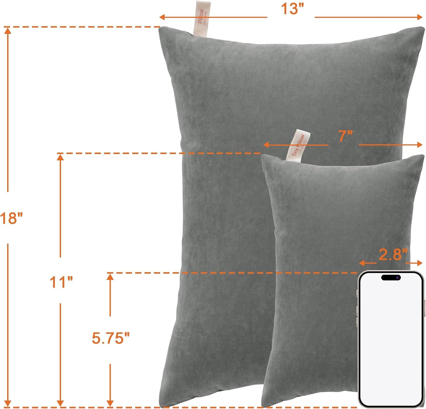 NTBAY 2 Pack Tiny Pillows, 11"x7" Microfiber Mini Pillows for Travel, Pets, Soft Machine Washable Small Pillows for Neck, Wrist, Lumbar and Knee, Dark Grey