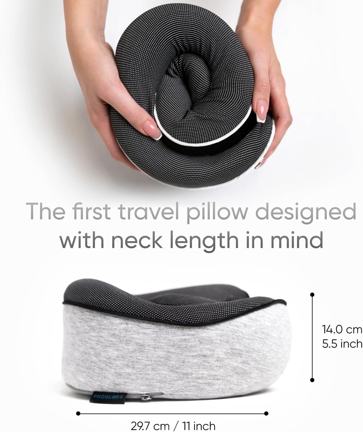 Proglobe Orthopedic Neck Pillow Travel Neck Pillows for Airplanes, Memory Foam Kit, Updated Resting Material, Airplane Travel Set with 3D Contoured Eye Masks, Earplugs, and Luxury Mesh Bag (Grey)