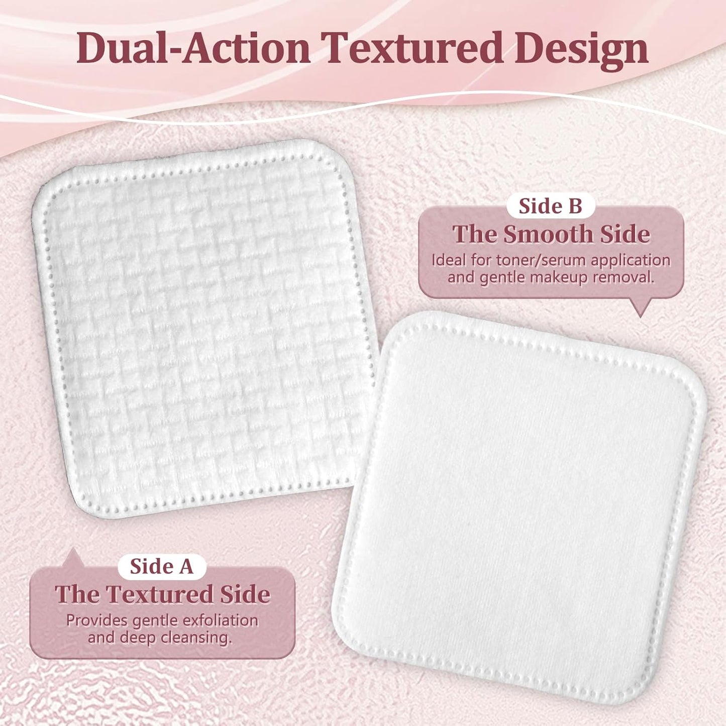 Large Cotton Pads for Face(150 count), Soft & Lint-Free Cotton Squares with Pressed Seam Design, Durable Cotton Rounds for Facial Cleansing and Makeup Removal, Gentle on Sensitive Skin & Eyes