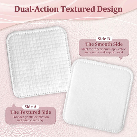 Large Cotton Pads for Face(150 count), Soft & Lint-Free Cotton Squares with Pressed Seam Design, Durable Cotton Rounds for Facial Cleansing and Makeup Removal, Gentle on Sensitive Skin & Eyes