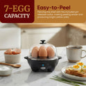 Elite Gourmet EGC-007B# Rapid Egg Cooker, 7 Easy-To-Peel, Hard, Medium, Soft Boiled Eggs, Poacher, Omelet Maker, Auto Shut-Off, Alarm, 16-Recipe Booklet, BPA-Free, Black