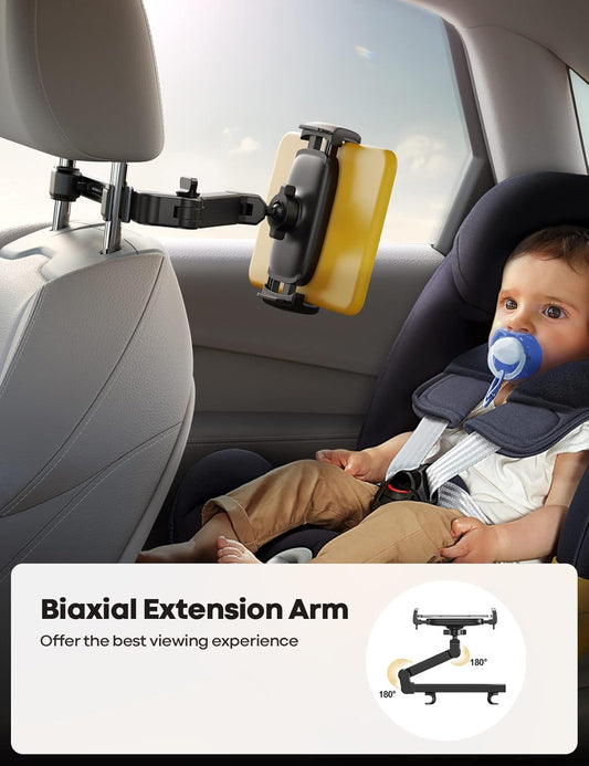 Lamicall Car Headrest Tablet Holder - [Extension Arm] Adjustable iPad Car Mount for Back Seat, Road Trip Essentials for Kids, 4.7-11" Tablet iPad Pro, Air, Mini, Galaxy, Fire, Mom Gift
