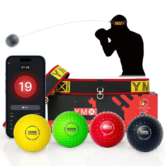YMX BOXING Ultimate Reflex Ball Set - 4 React Balls Plus 2 Adjustable Headbands, Great for Timing, Accuracy, Focus and Hand Eye Coordination Training for Boxing, MMA and Krav Mega
