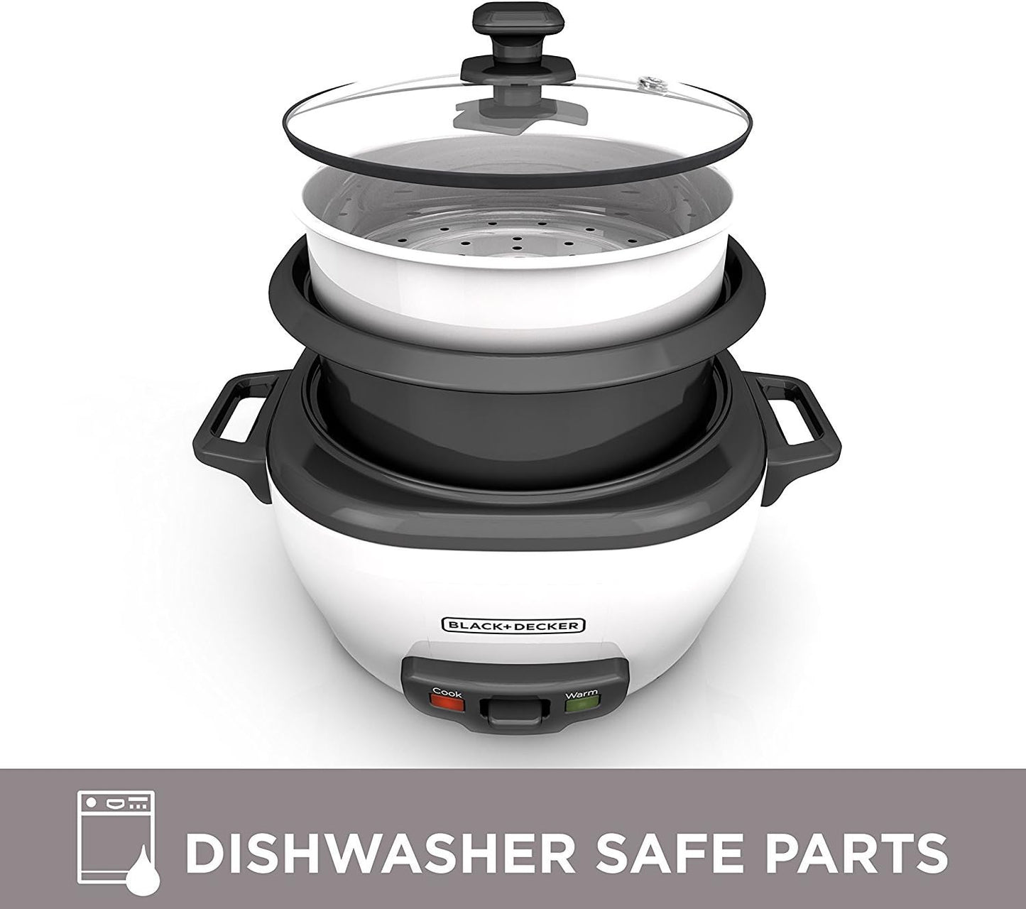 BLACK+DECKER 2-in-1 Rice Cooker & Food Steamer - 6-Cup Capacity, Automatic Keep Warm, Nonstick Bowl, Steaming Basket - Effortless Cooking