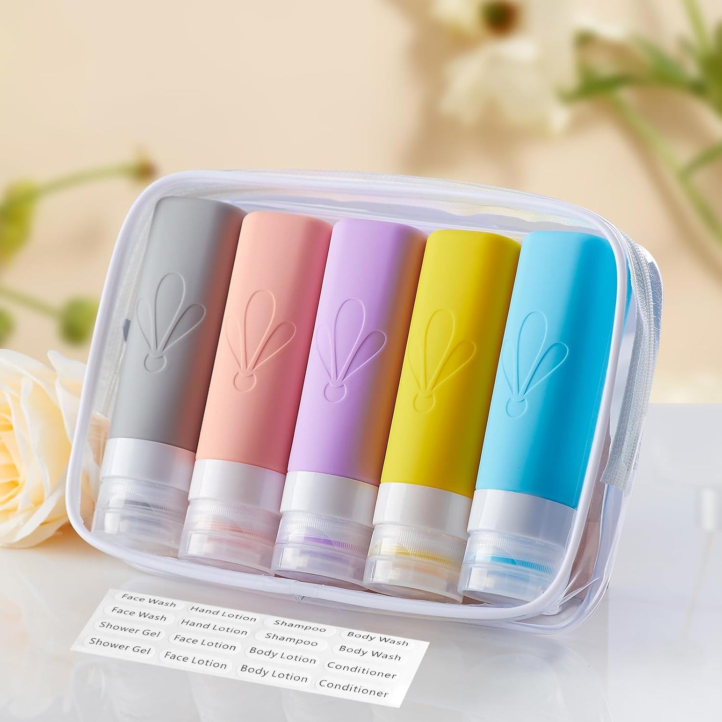 INSFIT Travel Bottles for Toiletries, TSA Approved 90ml Travel Size Toiletries, BPA Free Leak Proof Squeezable Silicone Tubes Travel Essentials for Shampoo Conditioner Lotion Soap