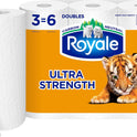 Royale Tiger Strong Paper Towel, 3 Double Equal 6 Rolls, 98 Half Sheets per Roll, White