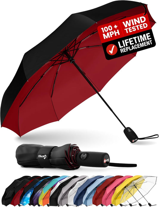 Repel Windproof Travel Umbrella - Compact & Withstands Winds up to 100MPH, Strongest Premium Auto Folding Umbrella for Rain and Sun - Durable, Light & Portable for Women & Men, Fits Backpack & Cars