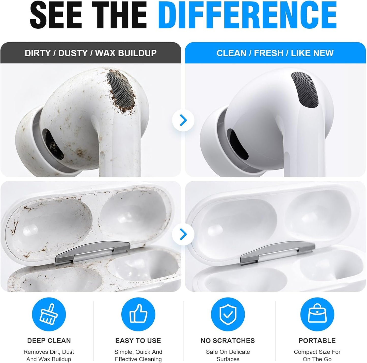 Cleaner Kit for Airpods Pro 1 2 3 Multi-Function Cleaning Pen with Soft Brush Flocking Sponge for Bluetooth Earphones Case Cleaning Tools White