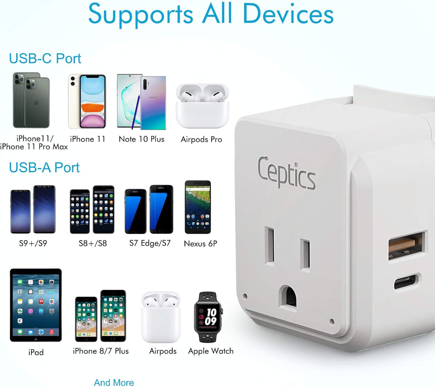 Ceptics International Travel Plug Adapter Set (Type A, B, C, D, E/F, G, H, I, J, K, L, M, N) - 4 in 1 - 2 Canadian Socket - 1 USB & 1 USB-C (3.1A) - Compact & Powerful (PAK-ALL)