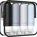 Quatish Travel Bottles for Toiletries, Original Patented Leak Proof Travel Size Toiletries, 3 oz Tsa Approved Silicone Containers, Shampoo and Conditioner Bottles, Travel Essentials, Grey
