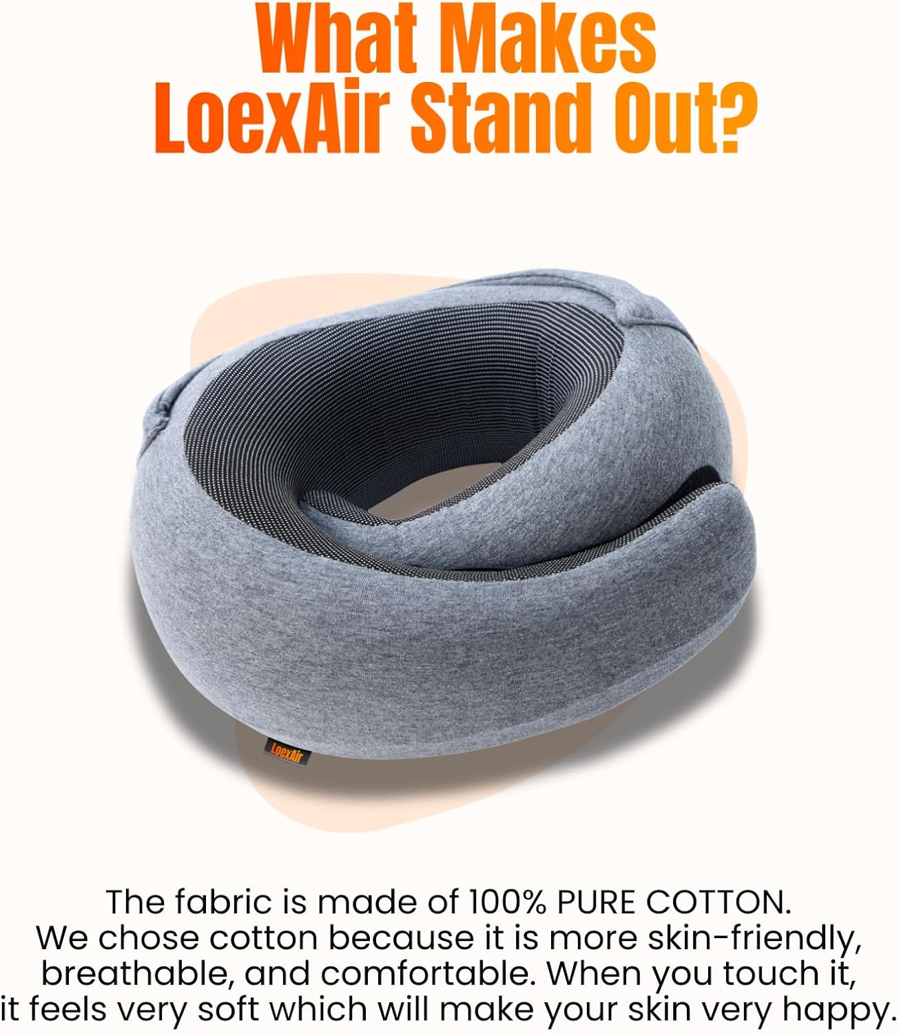 Hooded Pro Travel Pillow - Memory Foam Neck Support Pillow with Hood for Airplane, Flight - 100% Cotton Fabric, Maximum Privacy & Light-Block Design, Lightweight Full Travel Kit - Light Grey
