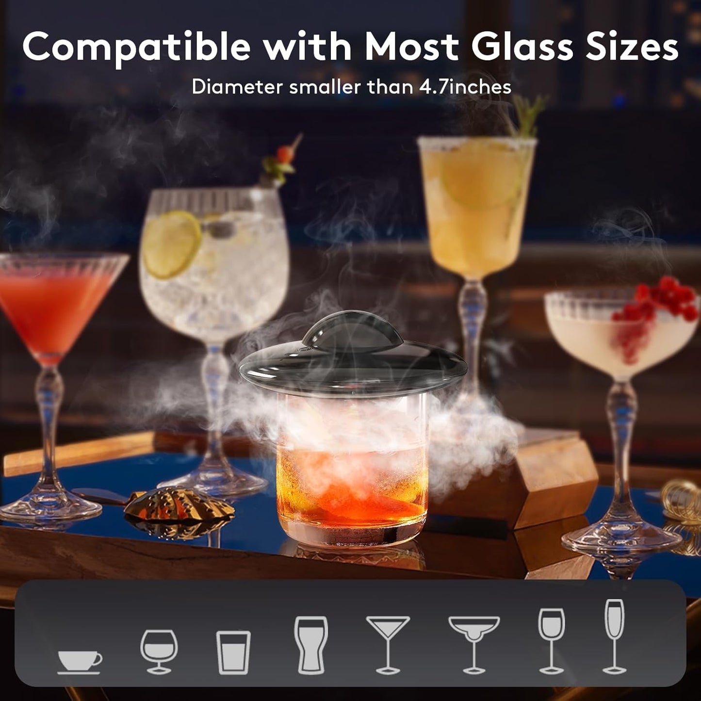 Electric Whiskey Smoker Kit with 6 Flavors Wood Chips, Cocktail Smoker Kit Built-in Lighter, Rechargeable Smoked Old Fashioned kit Bar Accessories Christmas for Men (Dark Black)