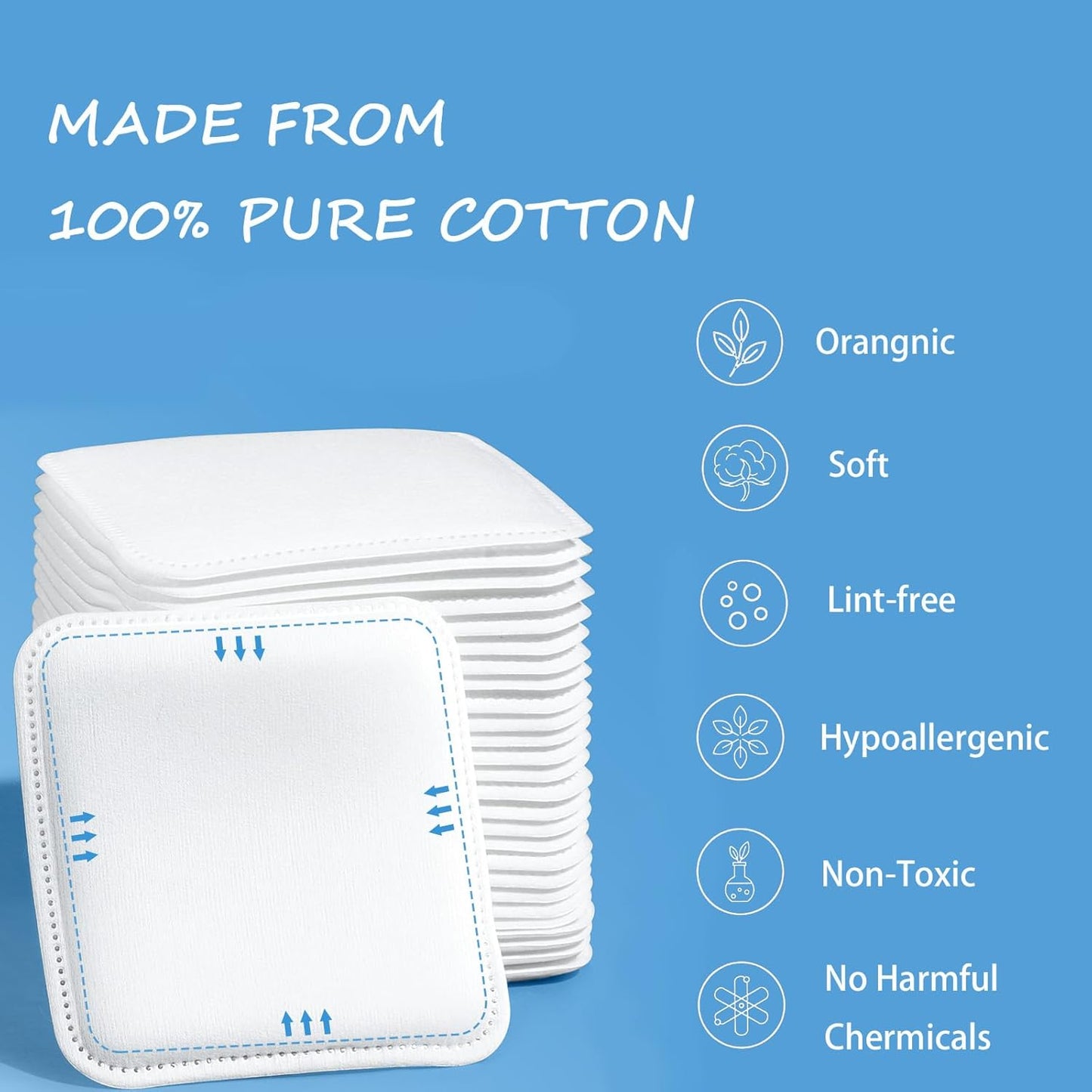 Square Cotton Pads 150 Counts Lager Size 100% Cotton Makeup Remove Pads Not to Shed or Fall Apart Face Cotton Pads Triple-Layer Design for Daily Skin Care,Lint-Free, 2.75''X2.95'' Brand: ZORLYS
