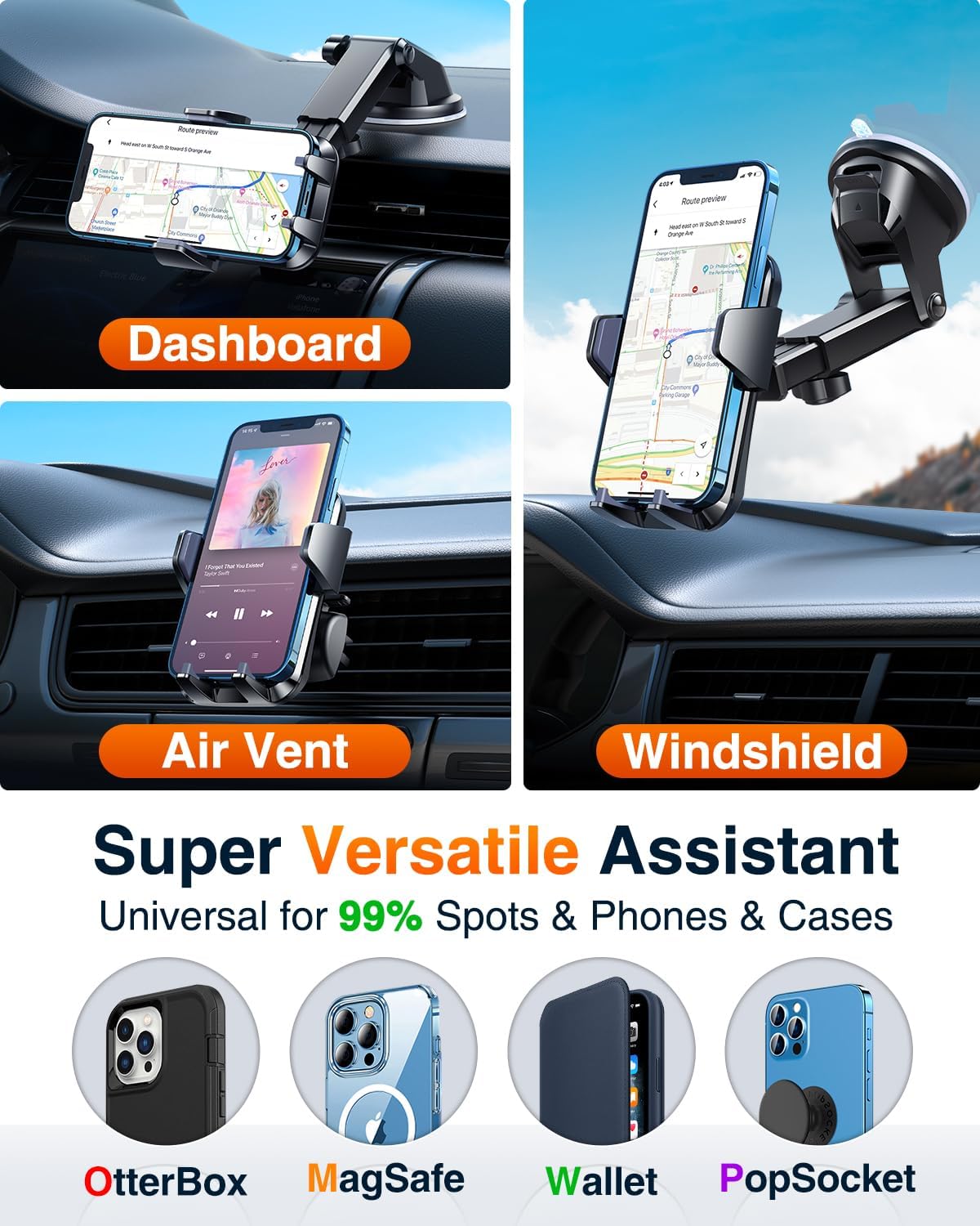 VANMASS [85+LBS Strongest Suction & Military-Grade] 2026 Ultimate Car Phone Holder [Patent & Safety Certs] Cell Mount Truck Stand Cradle for Dashboard Windshield Vent for iPhone 17 Pro Max 16 15 14
