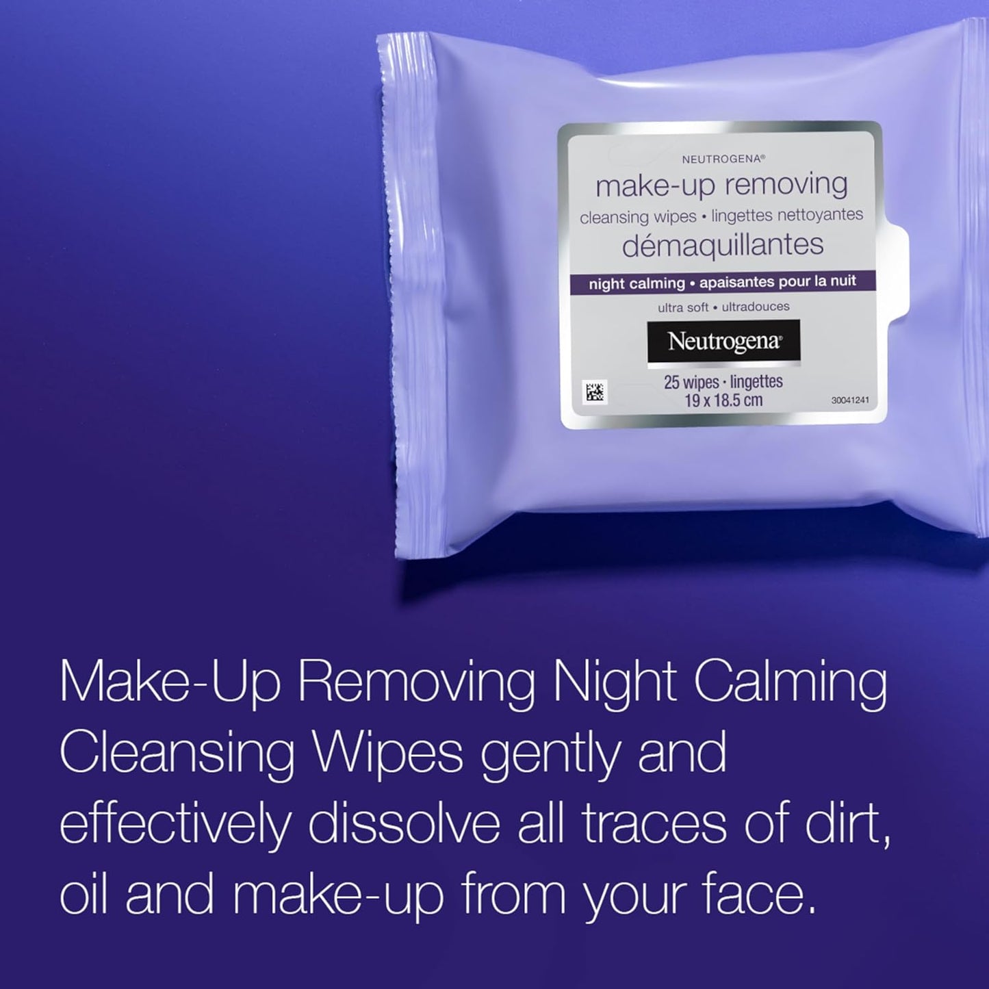 Neutrogena Night Calming Makeup Remover Face Wipes, 100% Plant-Based Cloth Hypoallergenic Nighttime Cleansing Towelettes, Remove Waterproof Makeup, Dirt & Oil, Dermatologist Tested, 50 Count (2 x 25 Count)