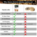Electric Whiskey Smoker Kit,Rechargeable Cocktail Smoker Kit Built-in Lighter with LED Light and 6 Wood Chips, Old Fashioned Smoker Kit, Bourbon Whiskey Gift Ideas for Men/Dad/Husband