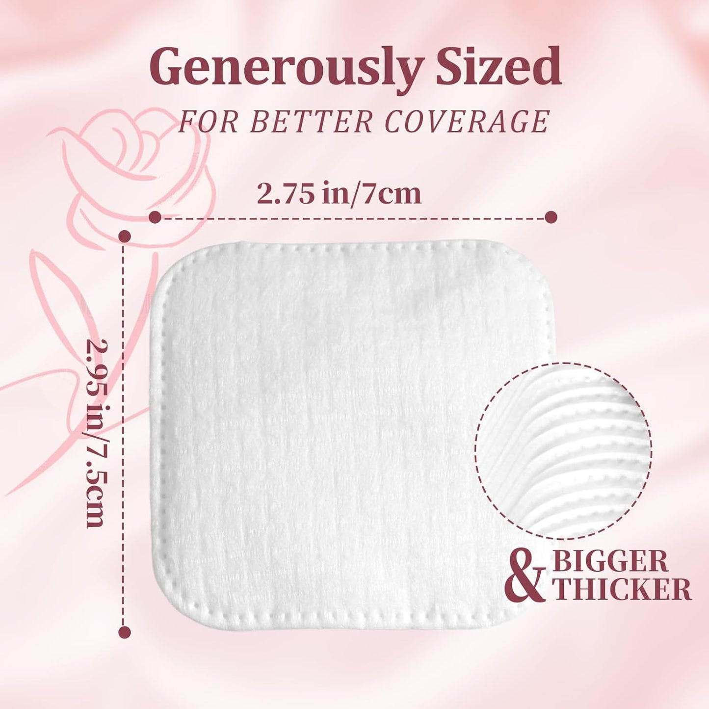 Large Cotton Pads for Face(150 count), Soft & Lint-Free Cotton Squares with Pressed Seam Design, Durable Cotton Rounds for Facial Cleansing and Makeup Removal, Gentle on Sensitive Skin & Eyes