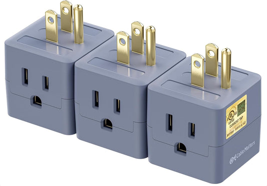 Cable Matters [cUL Listed] 3-Pack 3 Outlet Wall Adapter (3 Outlet Power Cube Tap, Outlet Splitter, Multi Plug Outlet, 3 Way Plug Adapter) in Gray