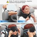 YFONG Travel Pillow for Long Flight Airplane, Head Strap Combo with 3D Contoured Sleep Eye Mask, Neck Pillow for Travel Essential, 360° Support Memory Foam Headrest, Prevent Bobbing, Drawstrap - Black