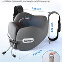 Inspireyes Neck Pillow, Travel Pillow with Seat Strap, 3D Sleep Mask, Dual Support Neck and Head, High Supportive Foam Airplane Pillow for Long Flight Road Trip, Stop Bobblehead Travel Essential, Grey