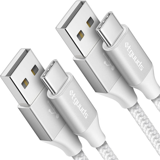 etguuds White USB C Cable 3ft, 2-Pack USB to USB C Cable 3A Fast Charging Type C Cable Braided Data Cord for iPhone 17/16/15 Pro Max Plus, for Samsung Galaxy S26 S25 S24 S23 S22 Note 20, Pixel Moto