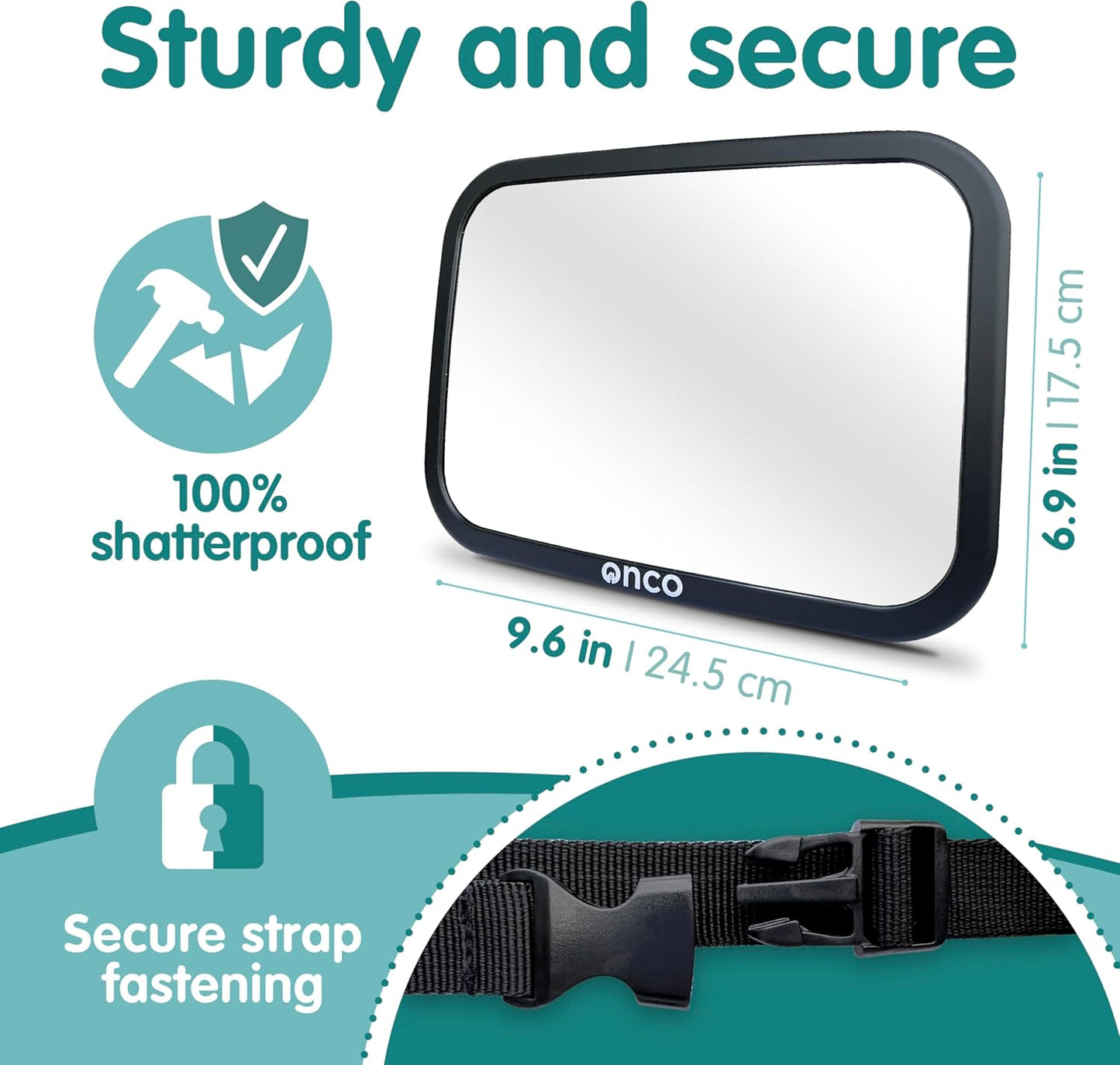 Onco Baby Car Mirror for Back Seat - Double Award-Winning, 100% Shatterproof Mirror, 360° Baby Must Haves, New Born Essentials, Car Mirror Rear Facing, Universal & Shake-Proof