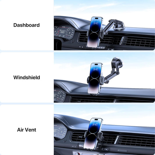 Miracase Car Phone Mount, [Upgraded Strong Military Grade Suction Cup] Long Arm Phone Holder for Car Dashboard Windshield Vent, Hands Free Cell Phone Holder Compatible with All Mobile Phones
